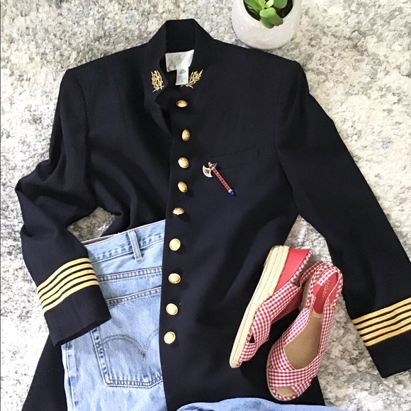 Vintage Jackets & Blazers - Vintage 80s navy blue military style jacket size 8